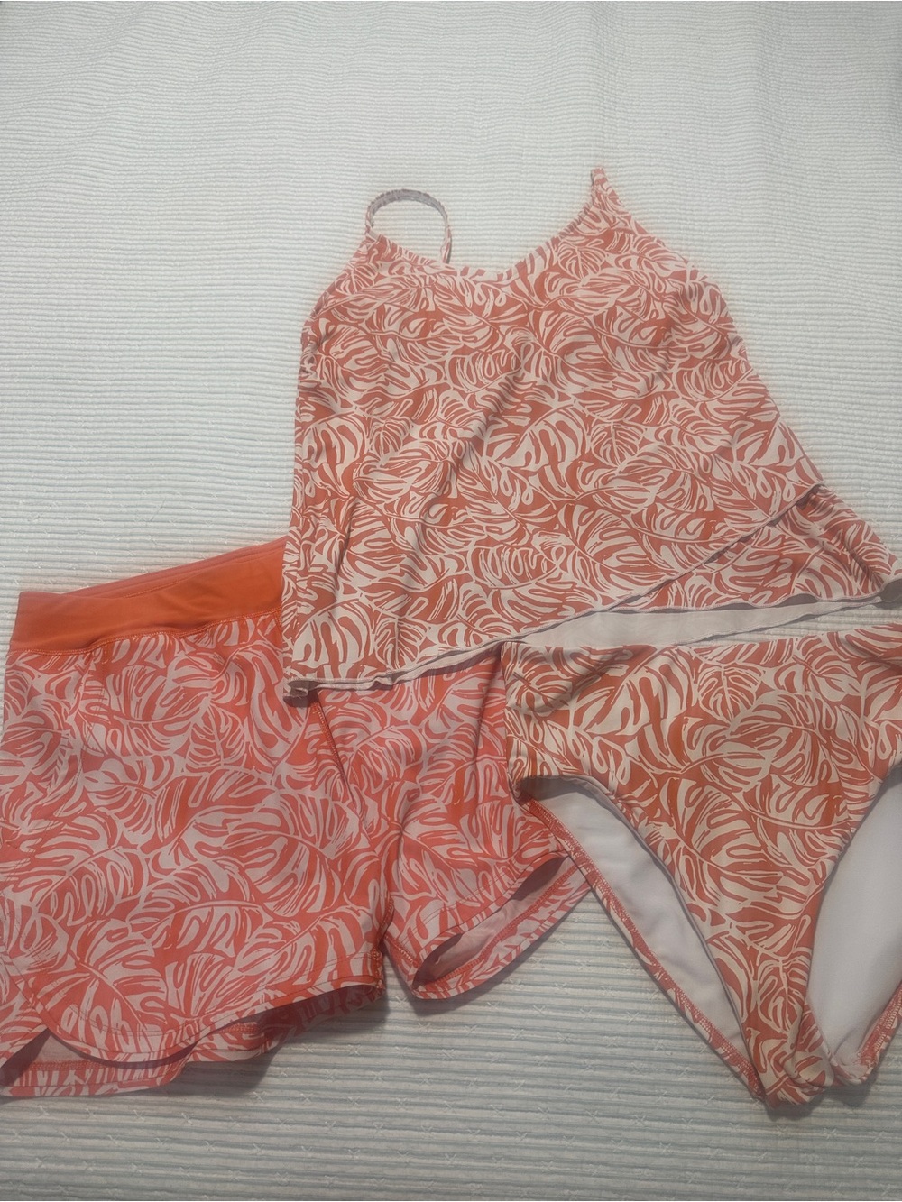 Lands' End Orange & White Tankini & Shorts Swim Set